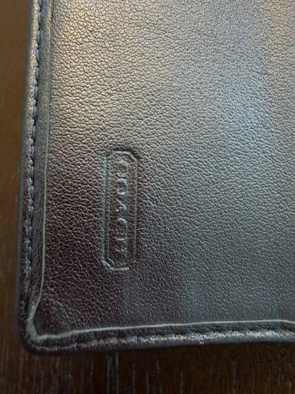 Coach Signature Jacquard Buckle Flap Wallet Purple Grey Silver Metallic Leather - Picture 4 of 4